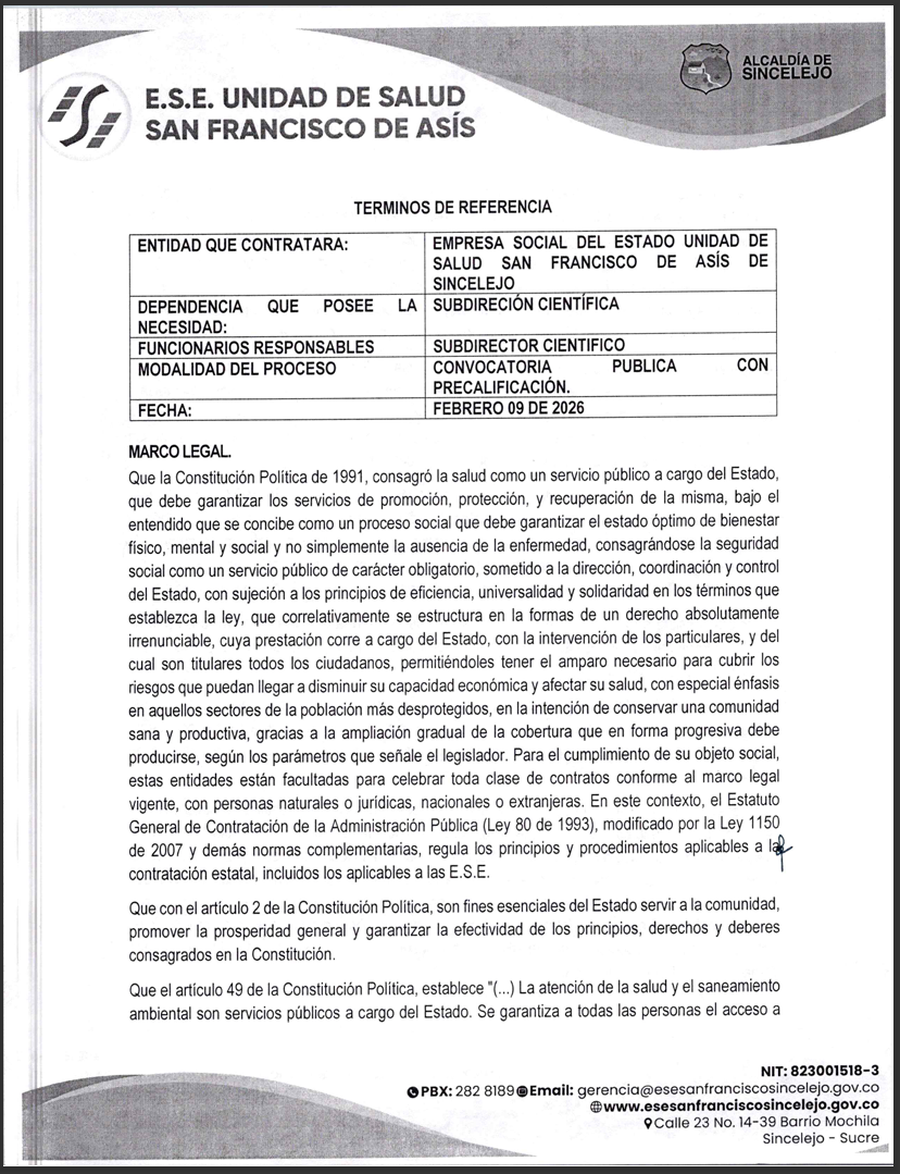 CONVOCATORIA PÚBLICA CON PRECALIFICACIÓN 005-2026